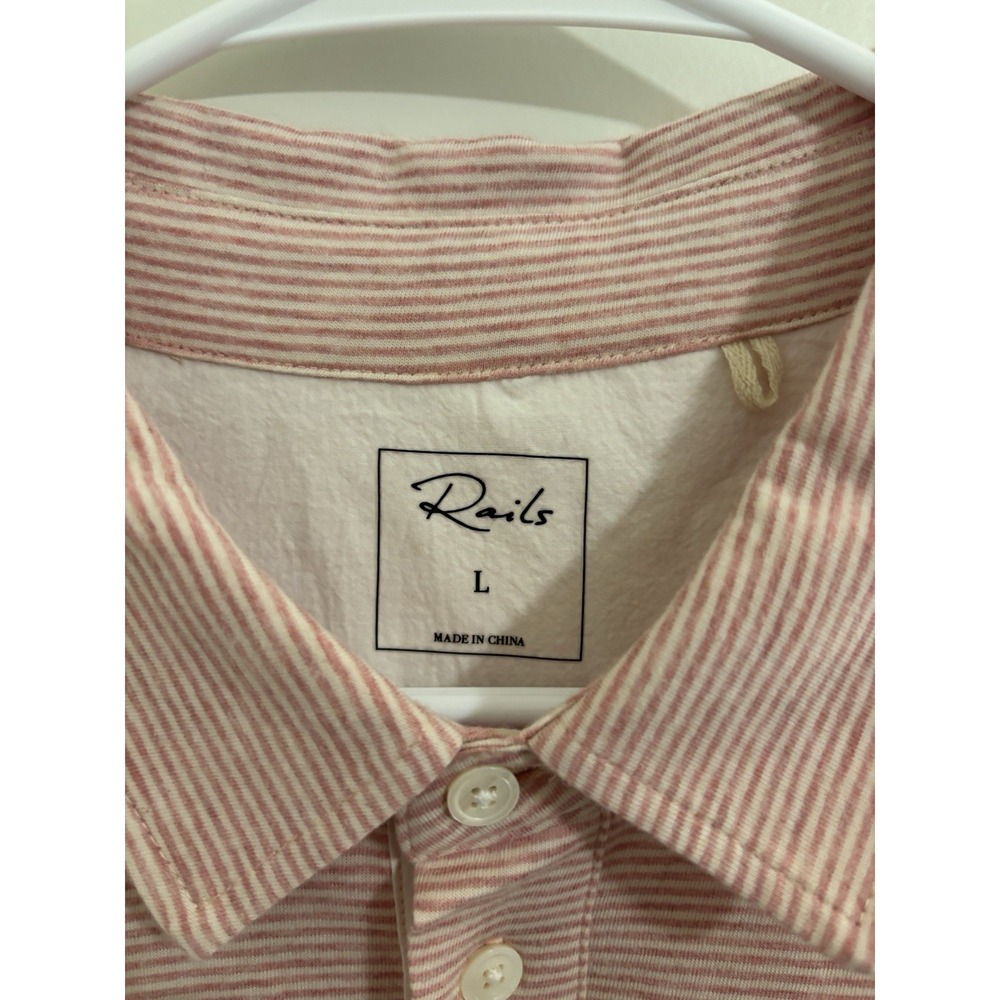 Rails Sebastian Coral Stripe Polo Shirt Mens Large Pink White EUC - Picture 2 of 6